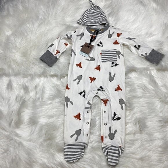 NEW Lilly + Sid Boy's Size 6-12 Months Romper Animal Fox Rabbit Heads - Picture 1 of 12
